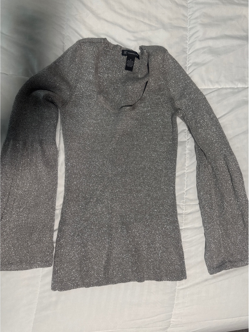 INC International Concepts Metallic Knit Bell‎ Sleeve Sweater Size M